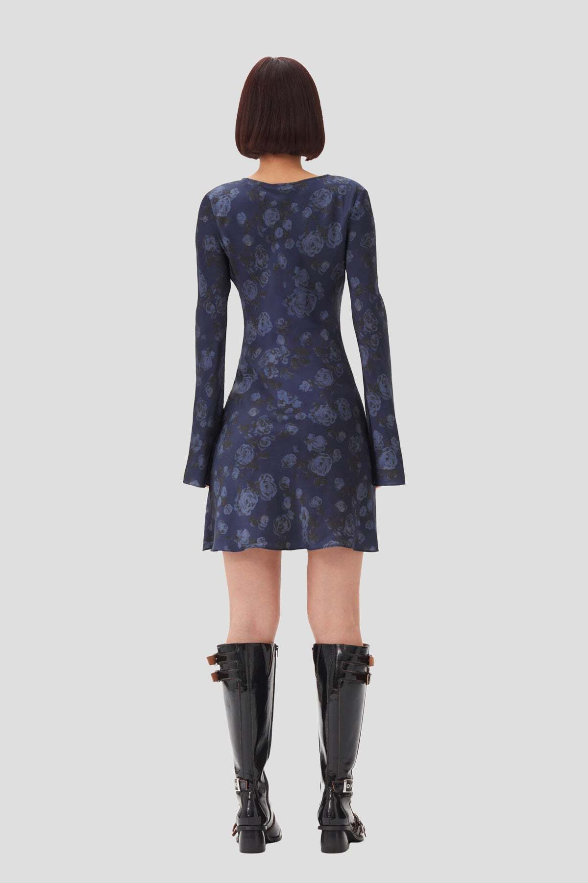 Ganni Printed Satin Mini Dress - Peacoat - Image 5 of 5