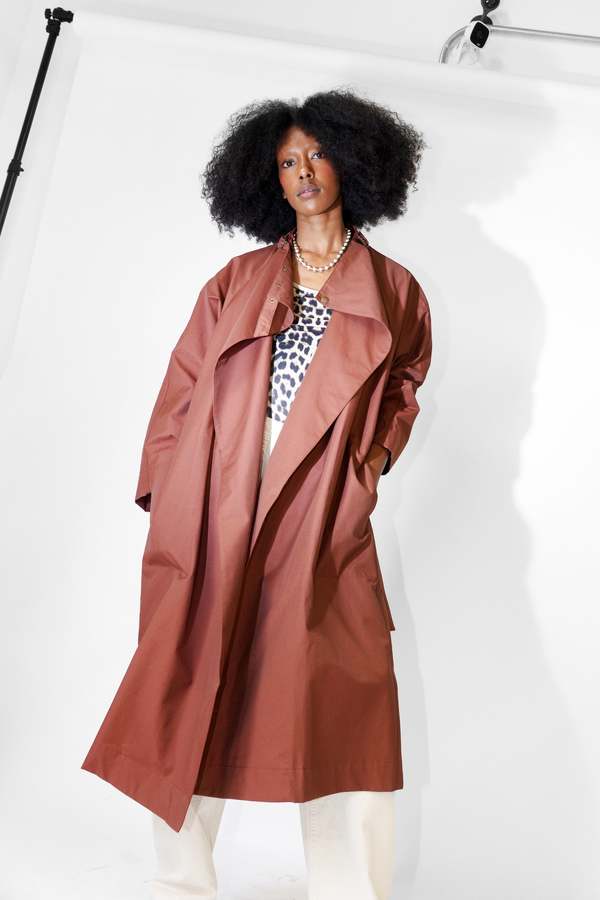 Sarafina Trench in Claret Technical Cotton | Garmentory