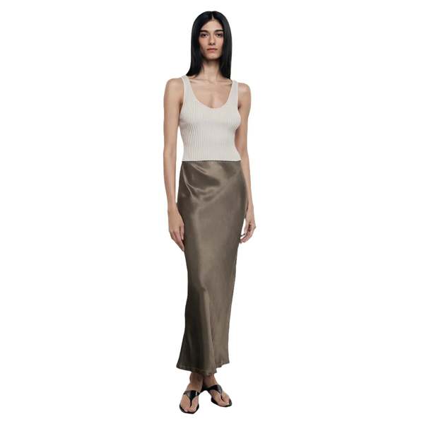 Enza Costa Satin Bias Cut Skirt - Shitake