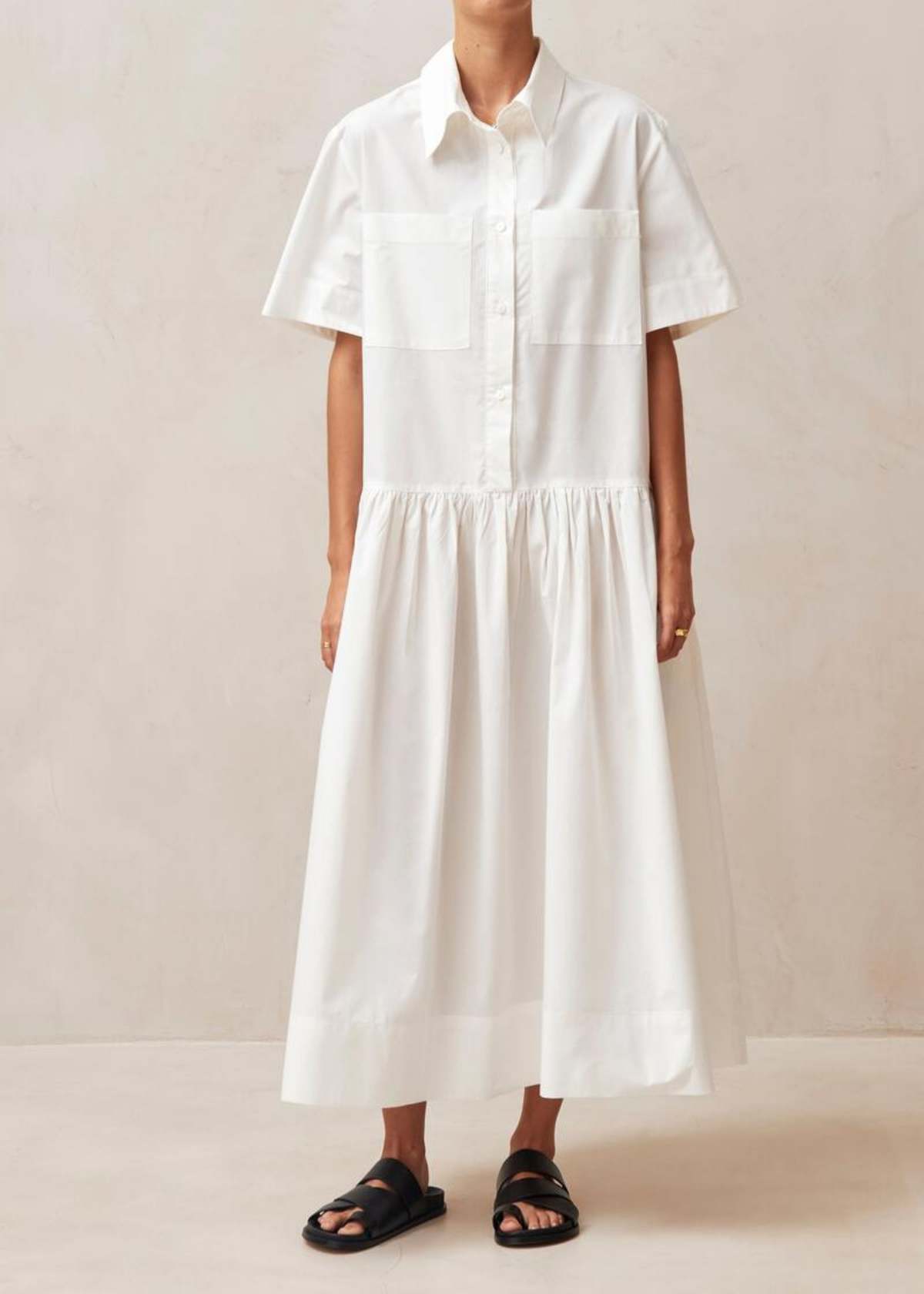 knee length dresses for ladies SINGLE SHOULDER BOW DETAIL FLARE MIDI DRESS WITH POCKETS (WHITE)