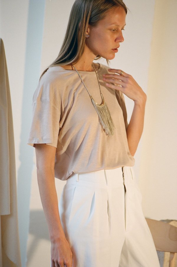 Lunate Fringe Natural Flax & Silver Lunate Fringe Natural Flax & Silver