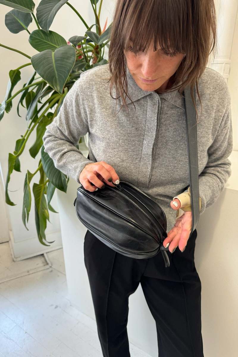 Hereu Large Boya Distressed Leather Bag - Black | Garmentory