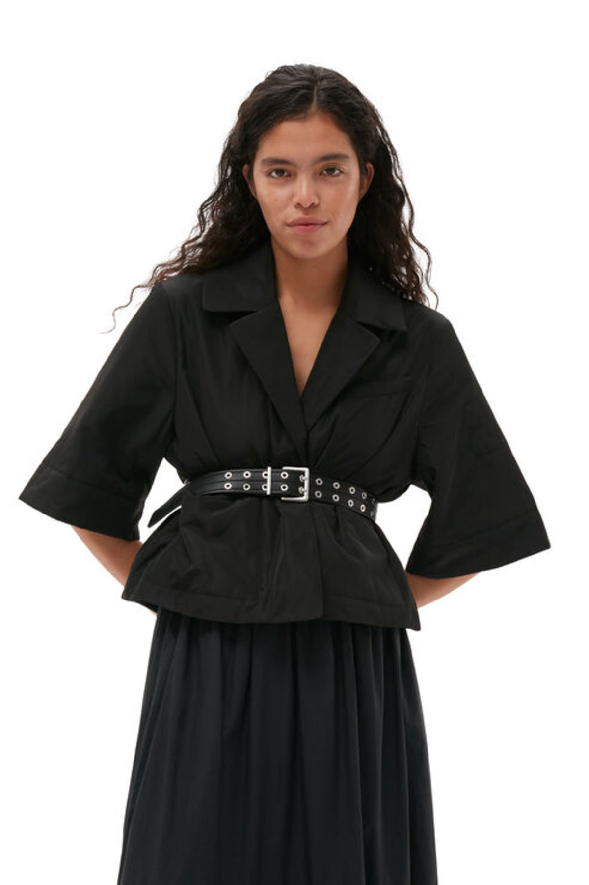 GANNI Double Eyelet Denim Belt Dark Navy M/L Ganni Double Eyelet Belt - Black | Garmentory main image 2