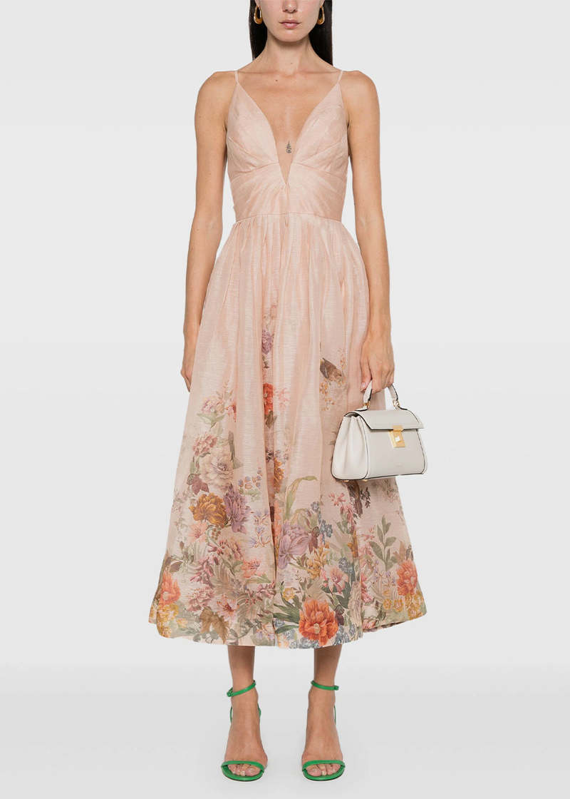 Zimmermann Pavilion V Neck Midi Dress - Peach Multi Floral