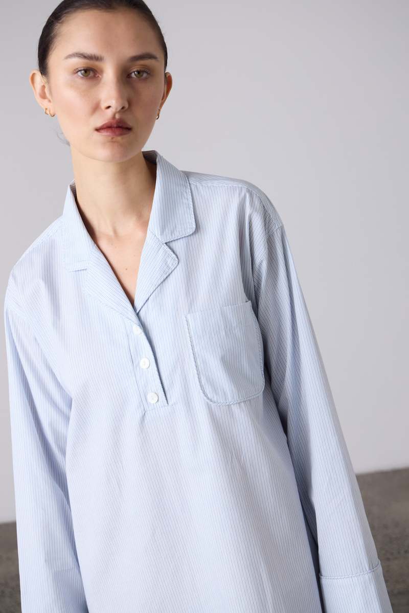 Laing Home Ophelia Nighshirt - Pale Blue Stripe