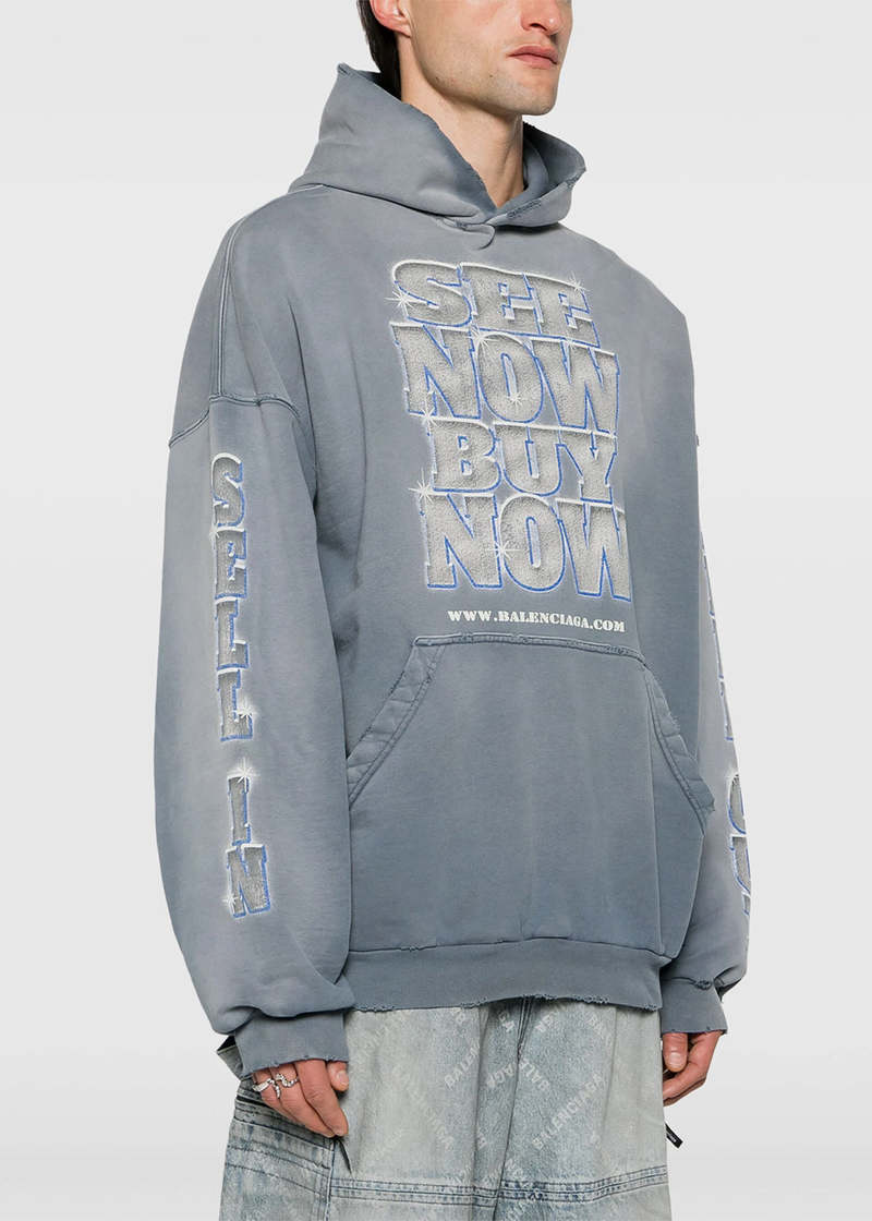 Balenciaga See Now Buy Now Hoodie - Blue | Garmentory