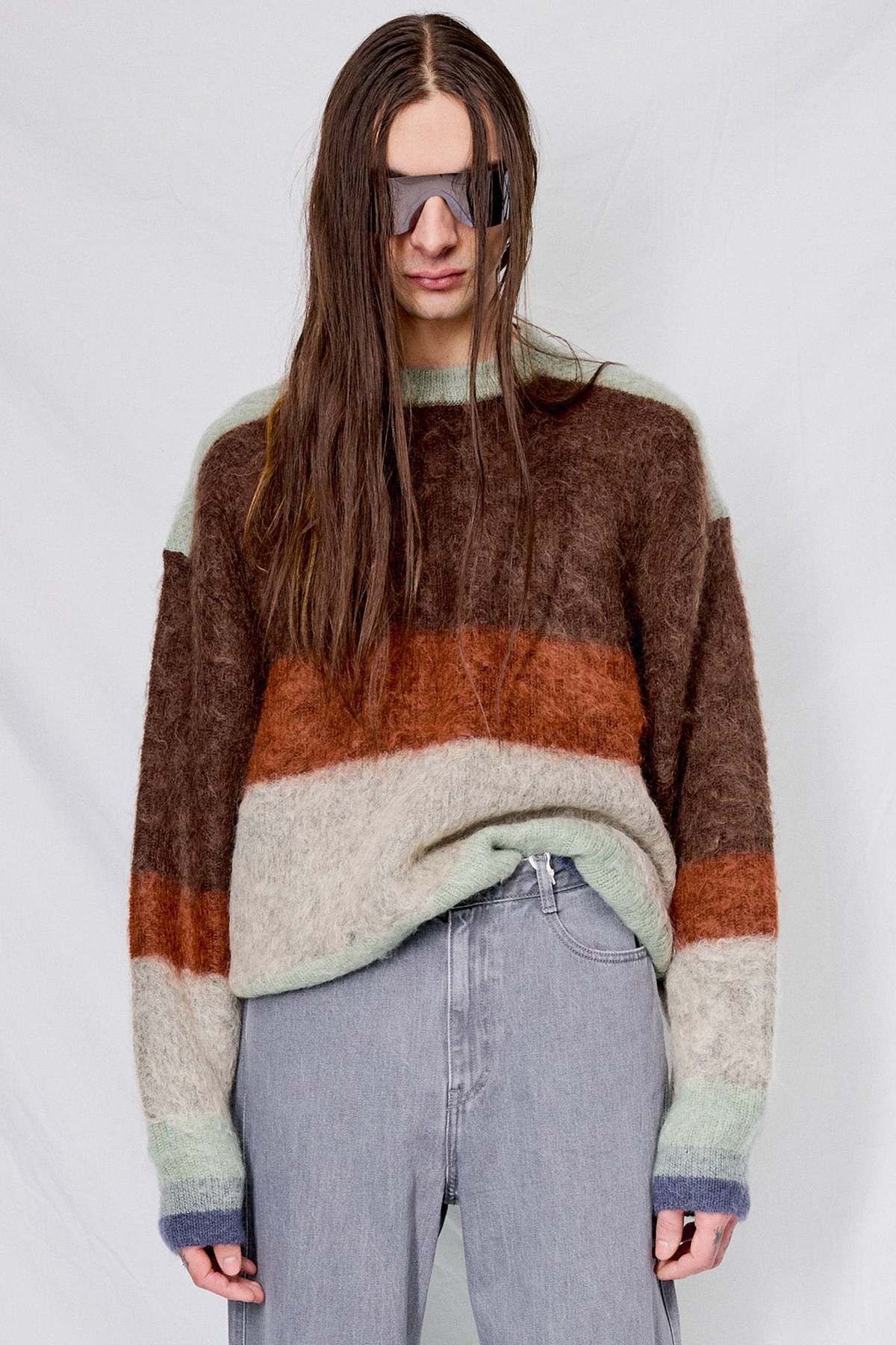 Yoke Mohair Border Crewneck - Brown | Garmentory