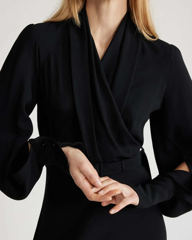 Patou Draped Maxi Day Dress - Black | Garmentory