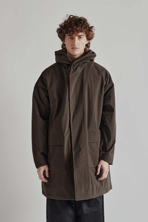 Still By Hand Nylon OX Hooded Coat - Brown | Garmentory