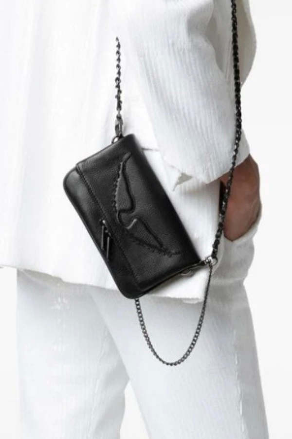 Zadig Voltaire Nano Wings Grained Leather Clutch Rock on Garmentory