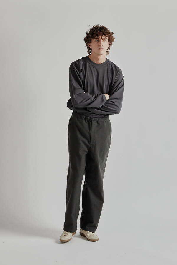 Still By Hand Wool Mix Easy Pants - Charcoal | Garmentory