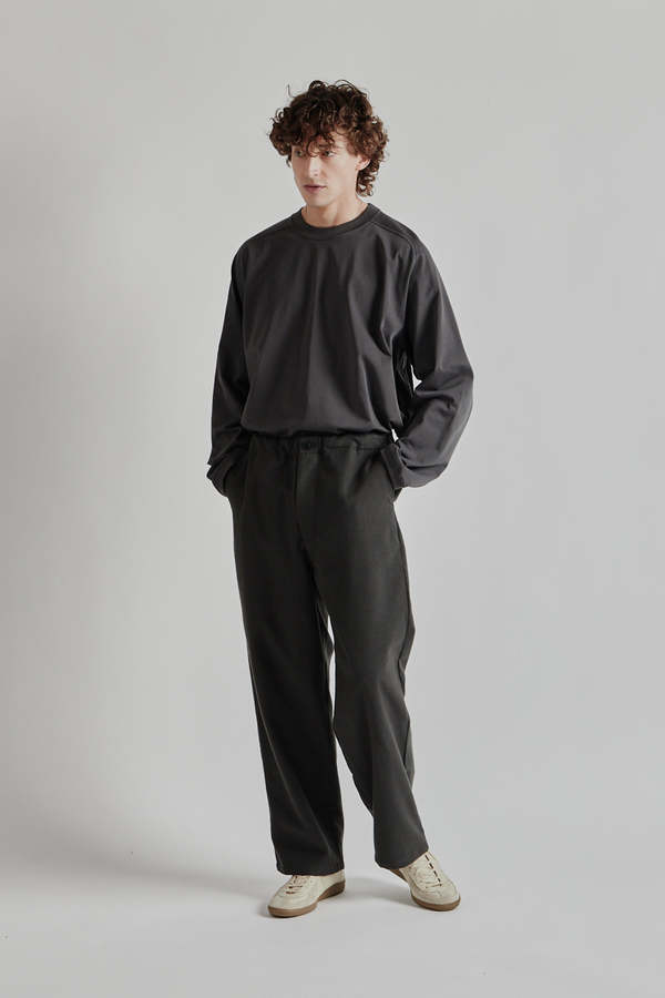 Still By Hand Wool Mix Easy Pants - Charcoal | Garmentory
