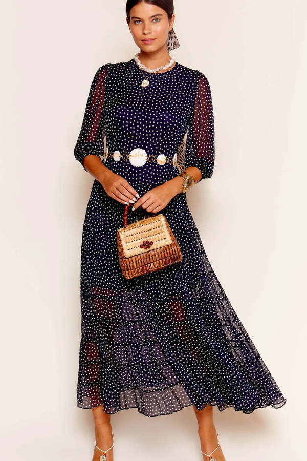 rixo dresses Sandrine Midi Dress in Brown Antelope Spot Black main image 0