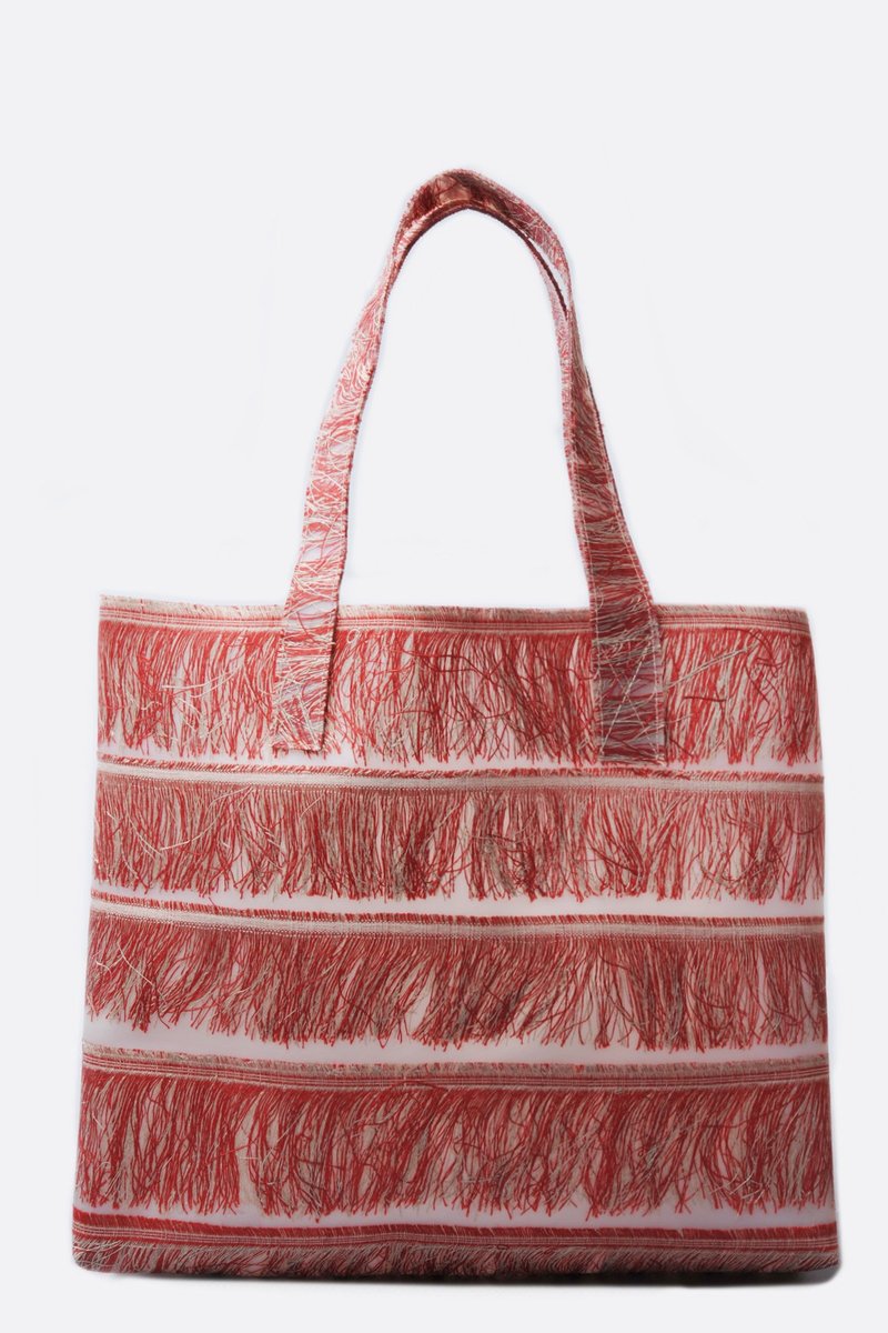 LUISA CEVESE RIEDIZIONI トートバッグ Luisa Cevese Riedizioni Medium Red Linen Fringes Tote