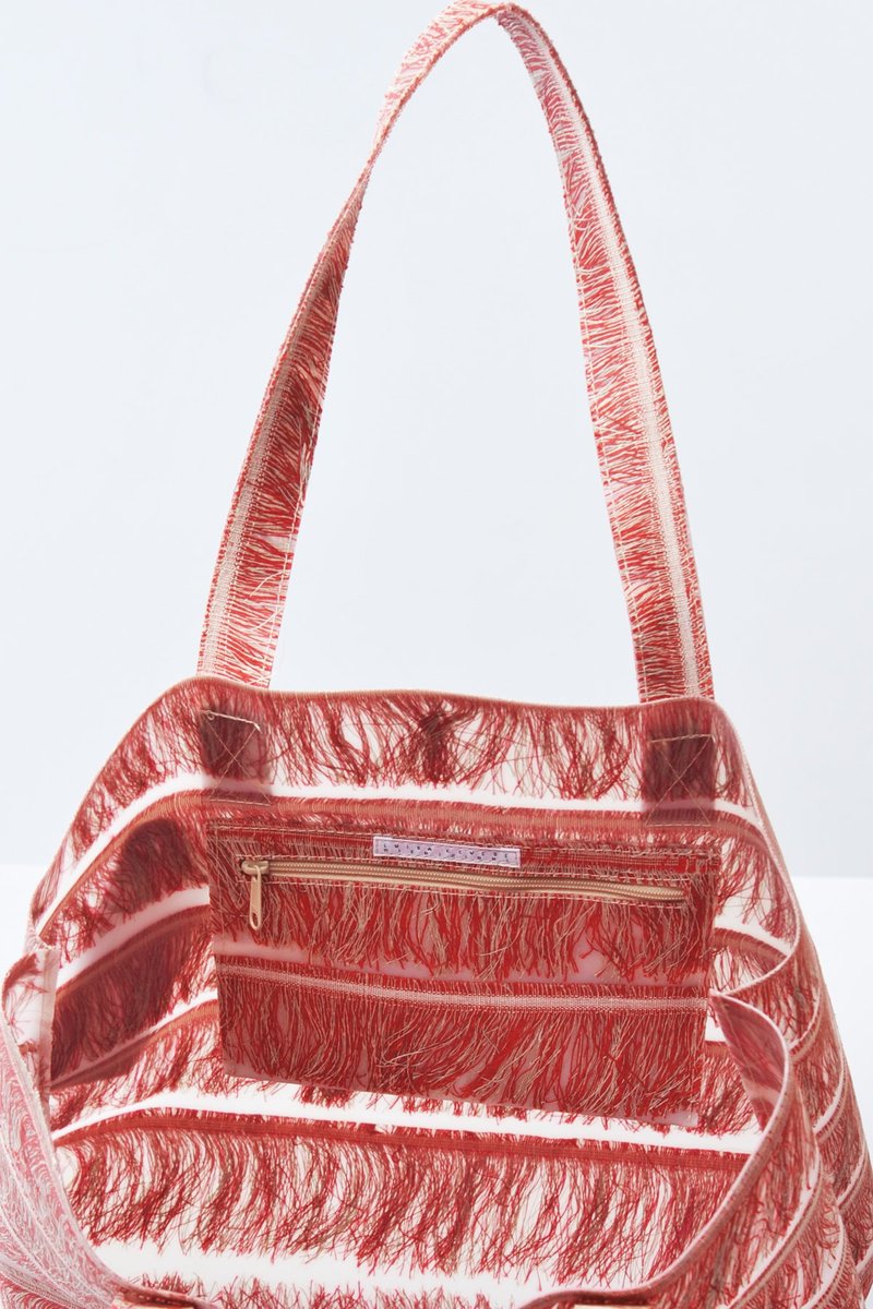 Luisa Cevese Riedizioni Medium Red Linen Fringes Tote