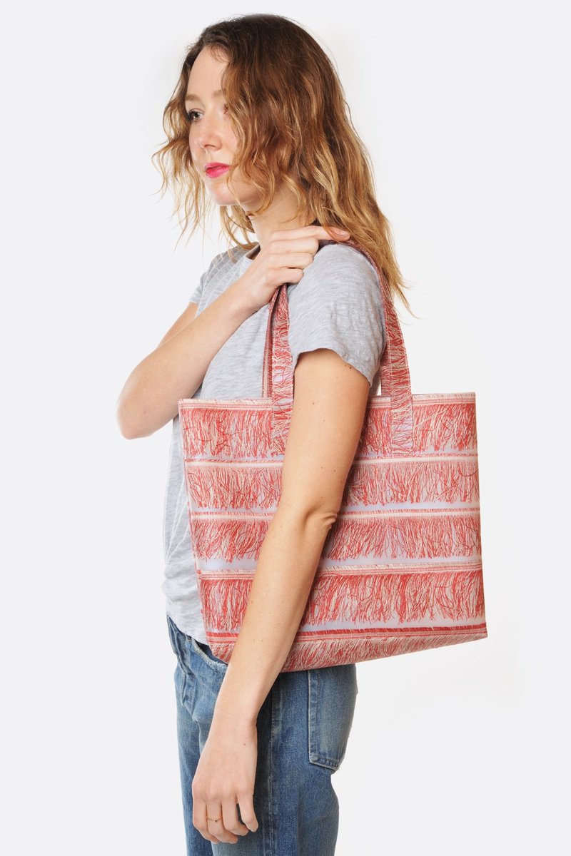 Luisa Cevese Riedizioni Medium Red Linen Fringes Tote