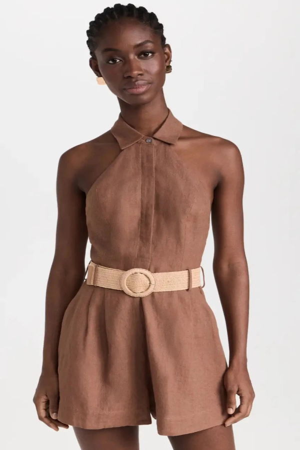 Hevron Asha Linen Romper - Pecan