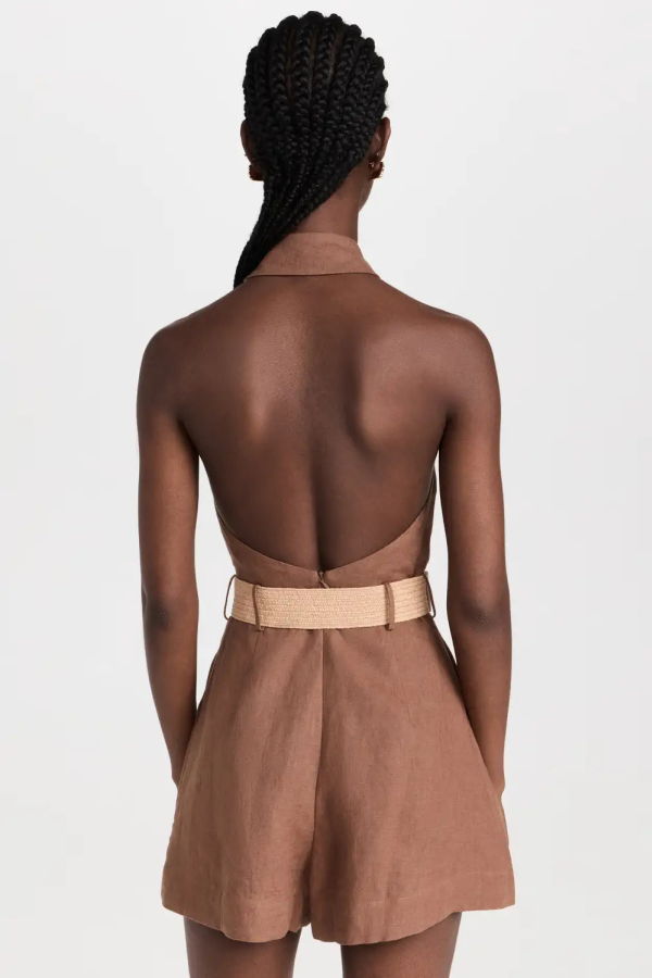 Hevron Asha Linen Romper - Pecan