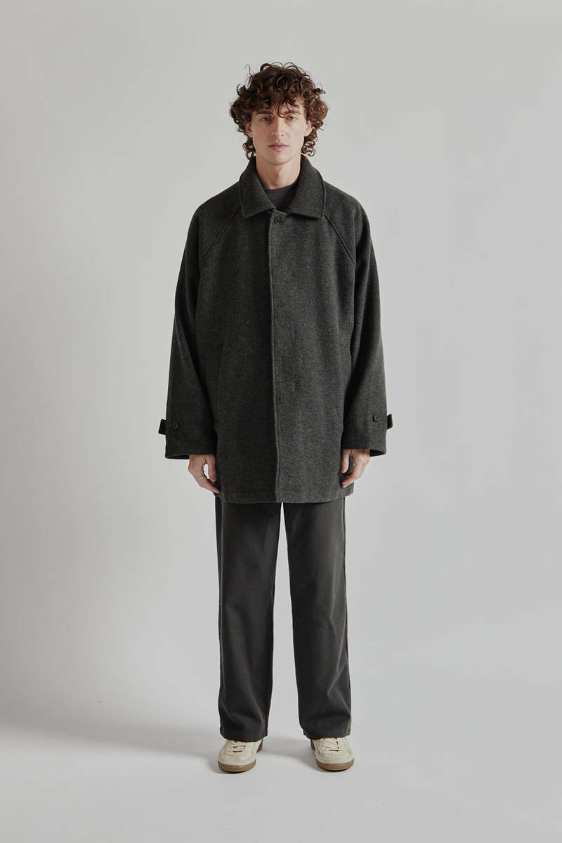 Still By Hand Wool/Nylon Half Coat - Khaki Gray | Garmentory