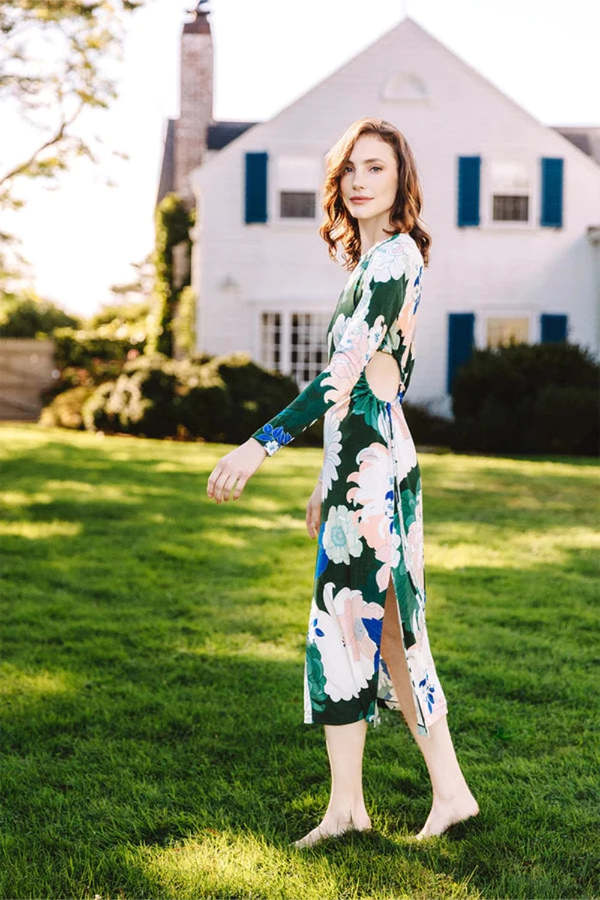Cara Cara Celeste Dress - Green Retro Dahlia on Garmentory