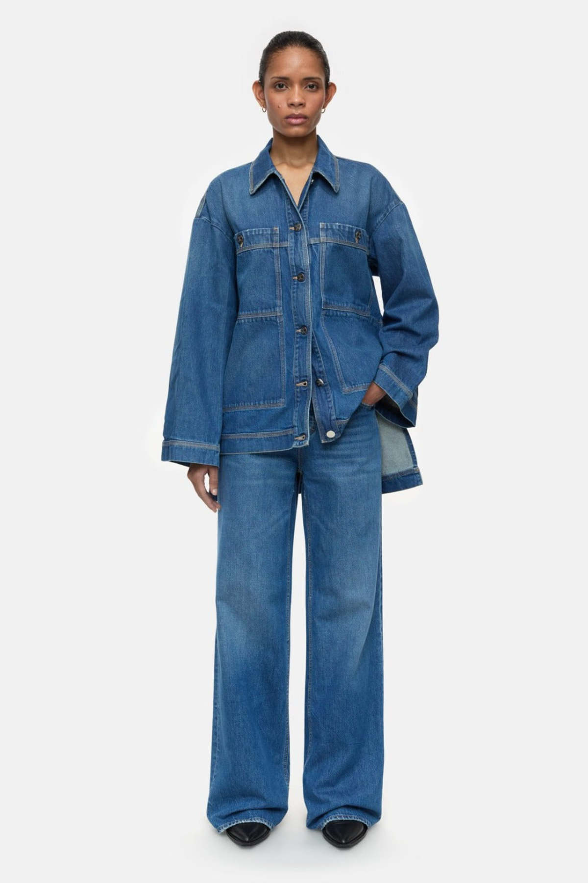Closed Denim with Sidelong Straps Overshirt Mid Blue Garmentory