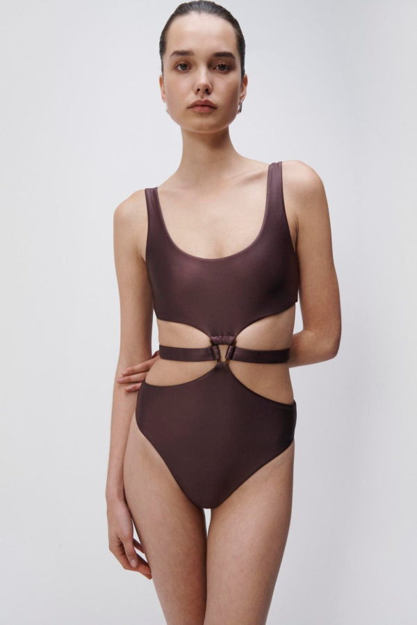 Simkhai Emelia Satin Swim One Piece - Dark Chocolate