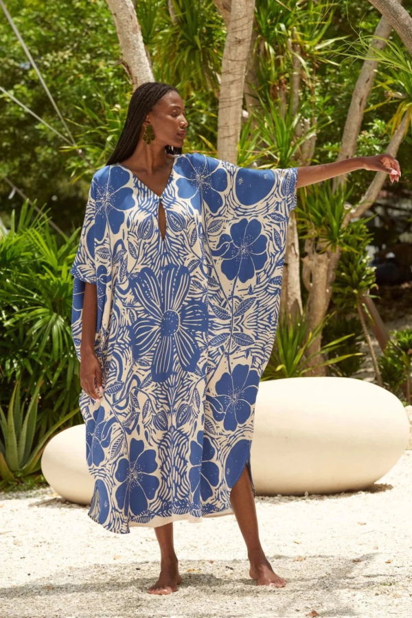 Carolina K Xime Kaftan - Etched Flower Blue