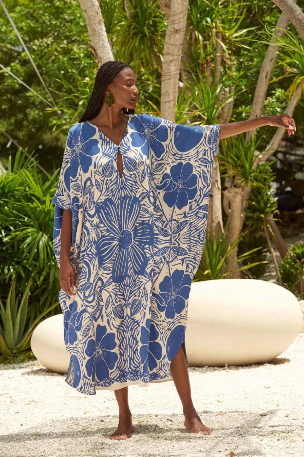 Carolina K Xime Kaftan - Etched Flower Blue - Image 1 of 2