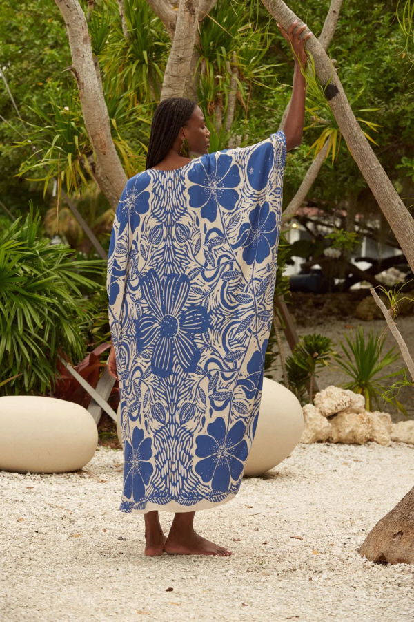 Carolina K Xime Kaftan - Etched Flower Blue