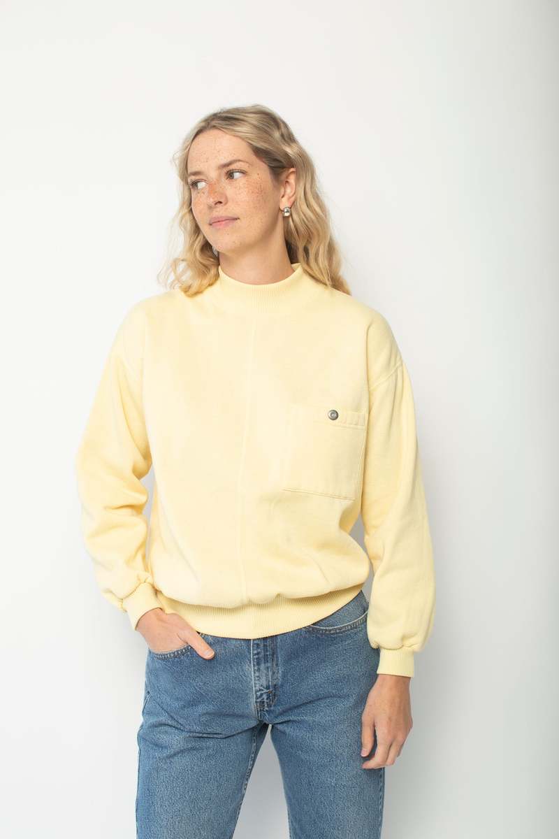 Pocketed Crewneck Sweatshirt - Light Yellow