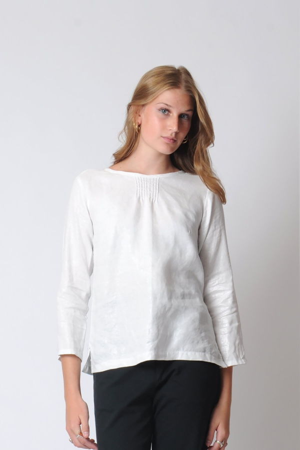 Modapsia Pintuck Blouse - White/Silver