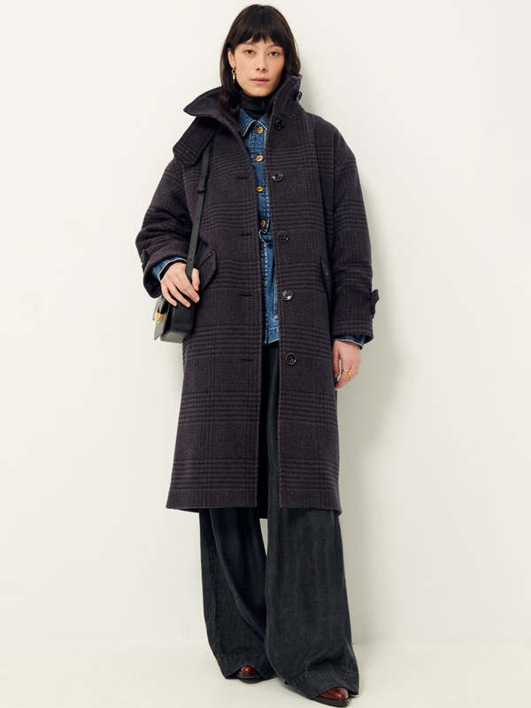 Sessun MiaMia Check Coat - Navy/Brown | Garmentory