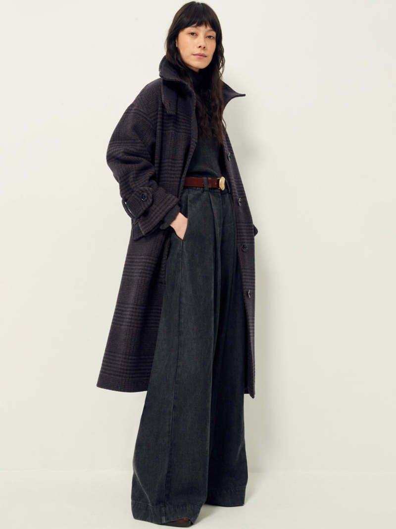 Wool Coat Sessun Trenchcoat Sessun MiaMia Check Coat Navy/Brown
