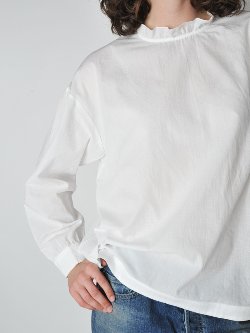 POL Frill Floral Johnny Collar Shirring Raglan Sleeve Shirt