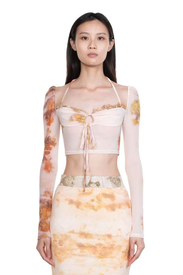 Peng Tai Chinese Medicine Print Lace-Up Top - Random