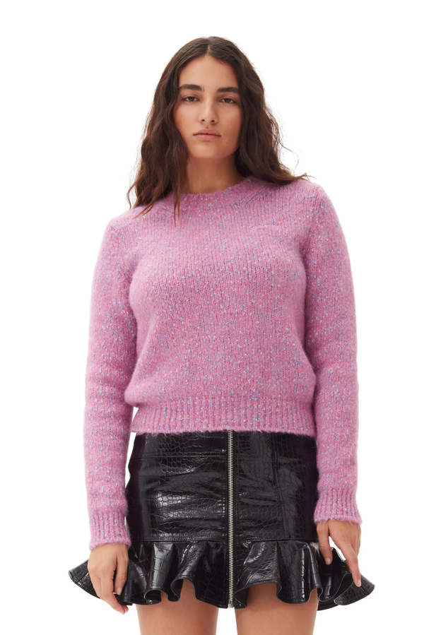 Ganni Alpaca Cotton O-Neck Sweater Rose Violet on Garmentory