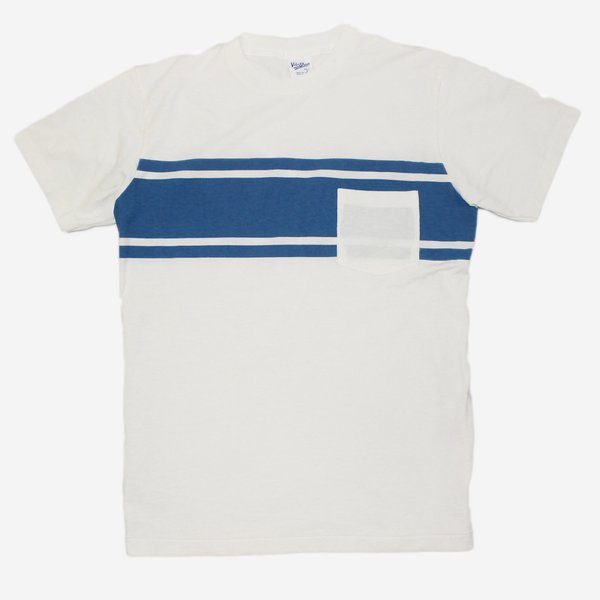Velva Sheen College Stripe Pocket T-Shirt - White/Blue Velva Sheen College Stripe Pocket T-Shirt - White/Blue