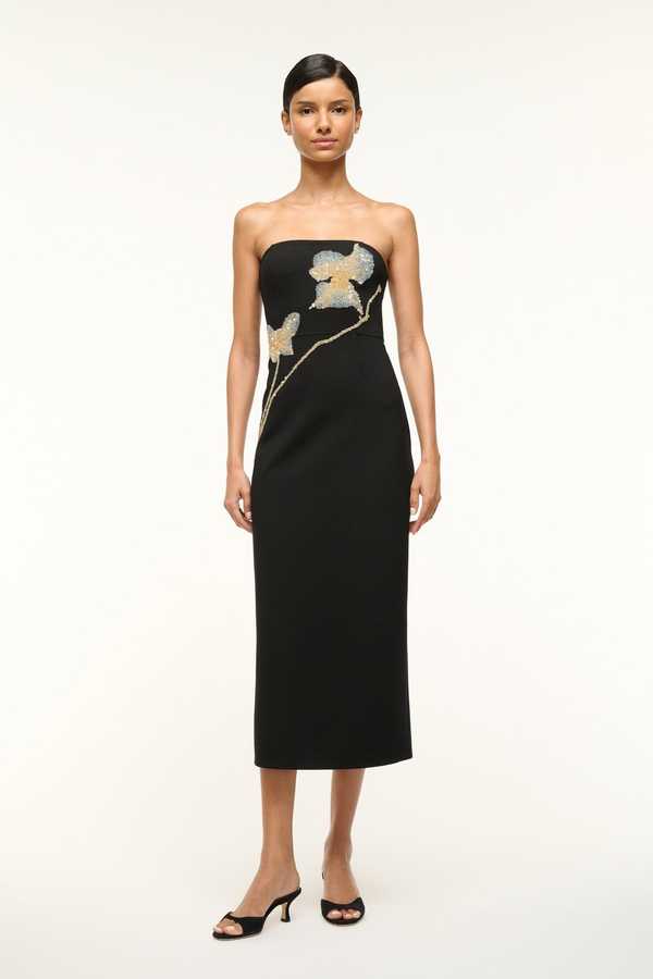 hank silk dress botanical shadows Staud Hank Silk Dress in Vintage Floral