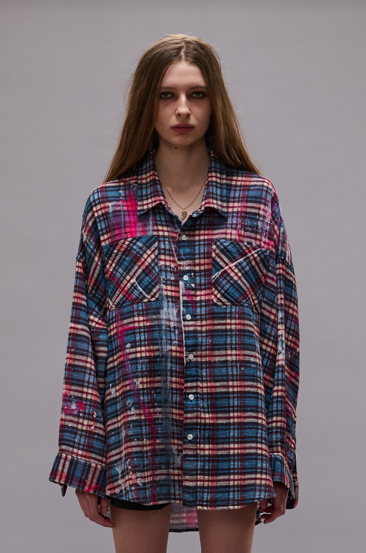 R13 Drop Neck Workshirt - Blue Plaid | Garmentory