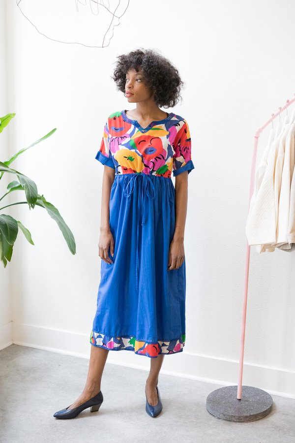 Backtalk PDX Vintage Colorful Face Print Maxi Dress Backtalk PDX Vintage Colorful Face Print Maxi Dress