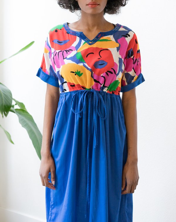 Backtalk PDX Vintage Colorful Face Print Maxi Dress Backtalk PDX Vintage Colorful Face Print Maxi Dress