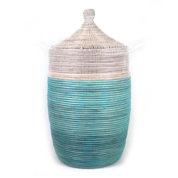 Mbare Large Two-Tone Basket - Turquoise/White