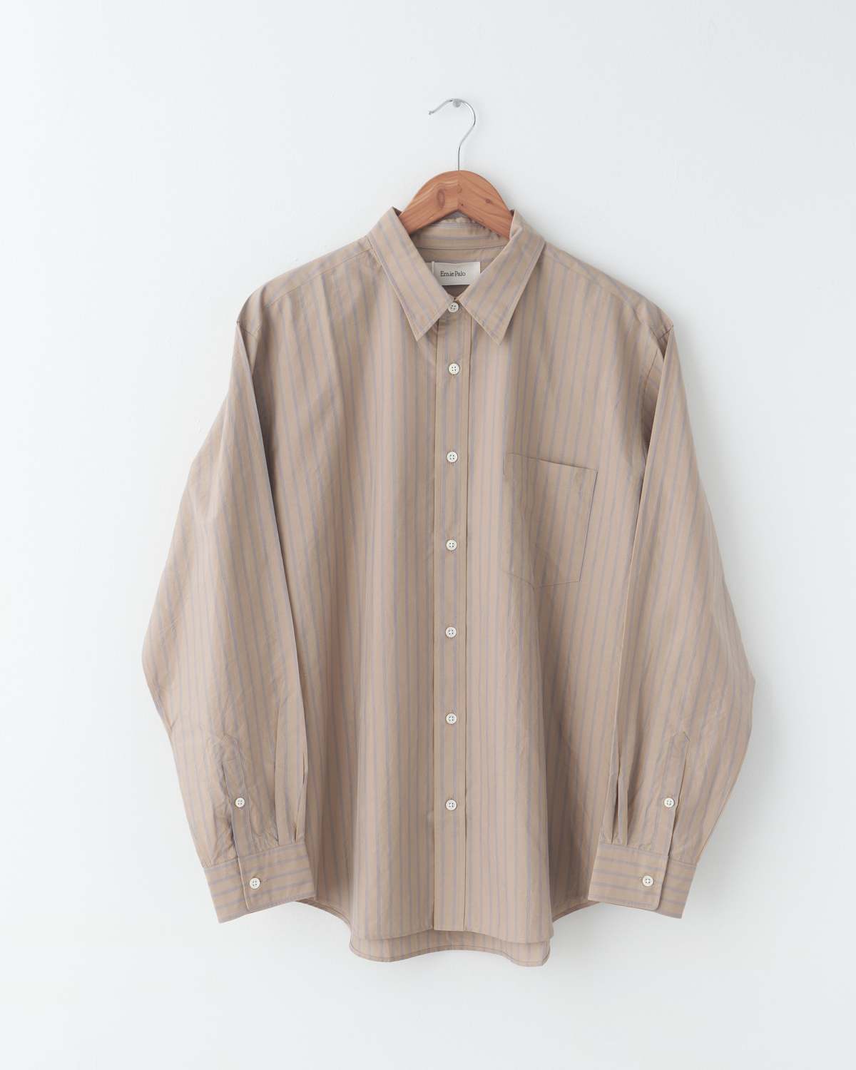 Ernie Palo Striped Silk & Cotton Shirt - Dark Tan/Blue Stripes