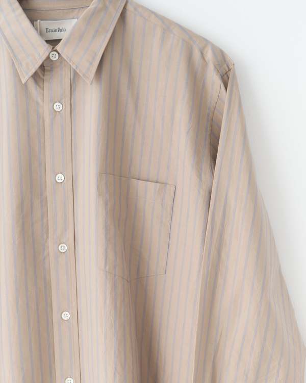 Ernie Palo Striped Silk & Cotton Shirt - Dark Tan/Blue