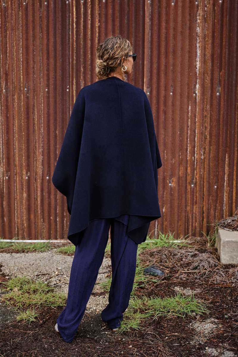 MAMNE Wool Throw on Cape - Navy