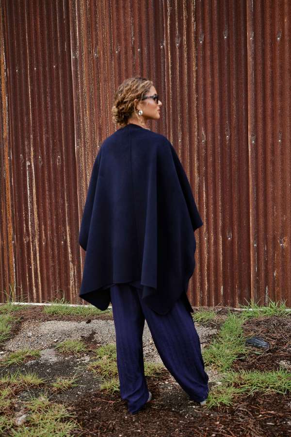 MAMNE Wool Throw on Cape - Navy