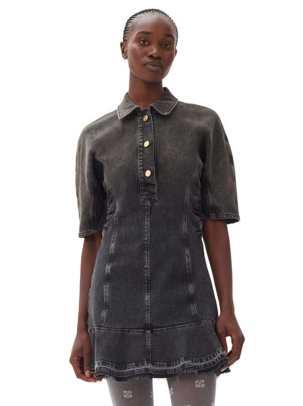 Ganni Tint Edge Denim Mini Dress - Washed Black | Garmentory