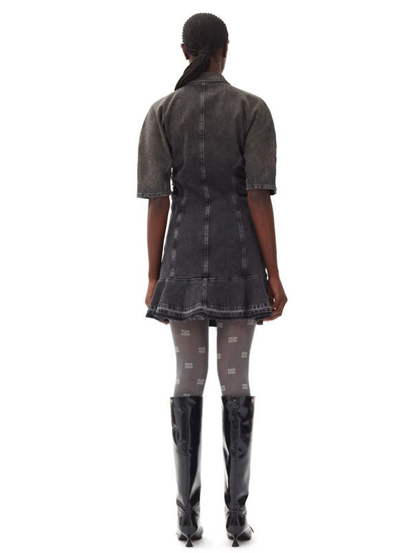 Ganni Tint Edge Denim Mini Dress - Washed Black | Garmentory
