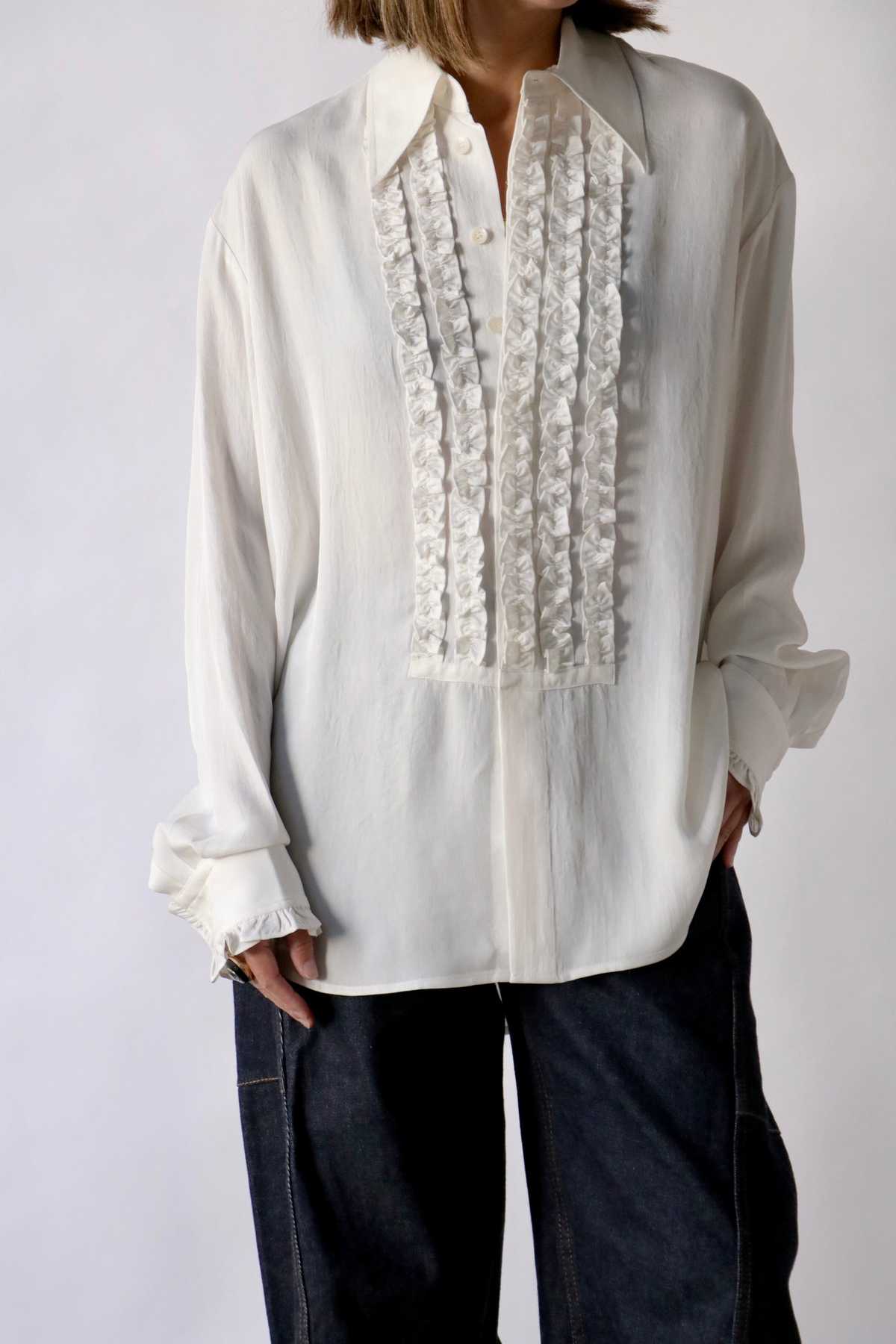 Tibi Winter Acetate Easy Tuxedo Shirt - White