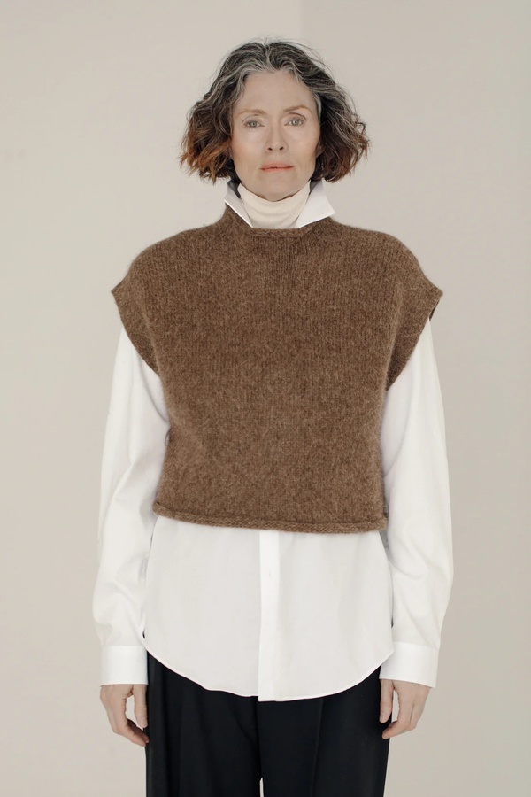 Bare Knitwear Iris Vest in Saddle main image 0